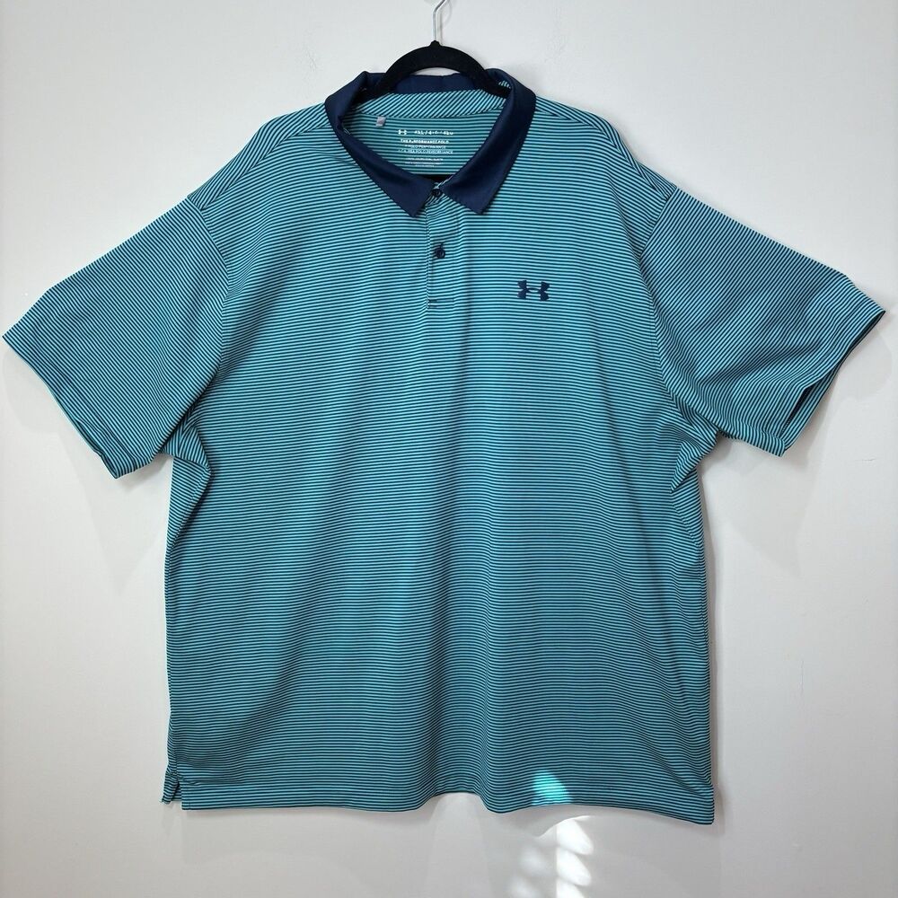 Under Armour Polo Shirt Men 4XL Blue Loose Fit Performance Stripe Golf Stretch